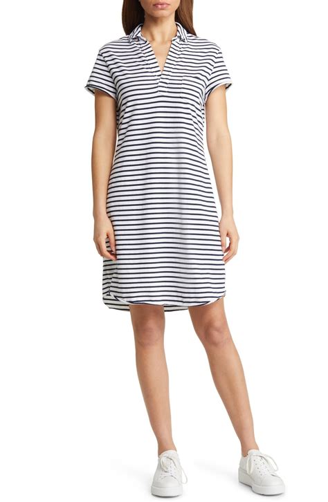 Frank & Eileen Lauren Stripe Polo Dress - White British Royal Stripe