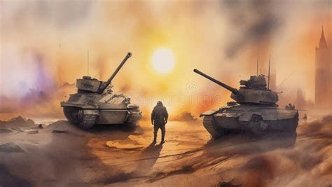 tanks  soldiers painting   theme  world conflicts  wars