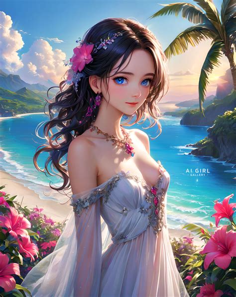 Chloe - White Dress on Paradise Island by AIGirlGallery on DeviantArt