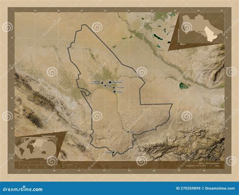 Mary, Turkmenistan. Low-res Satellite. Labelled Points of Cities Stock ...