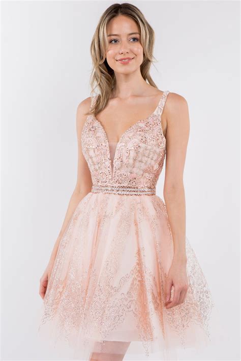 Champagne Sleeveless Embroidered Short Homecoming Dress - Homecoming