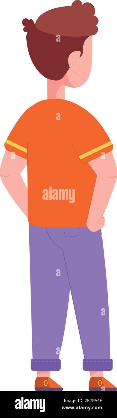 Standing kid from back. Funny cartoon boy character isolated on white ...
