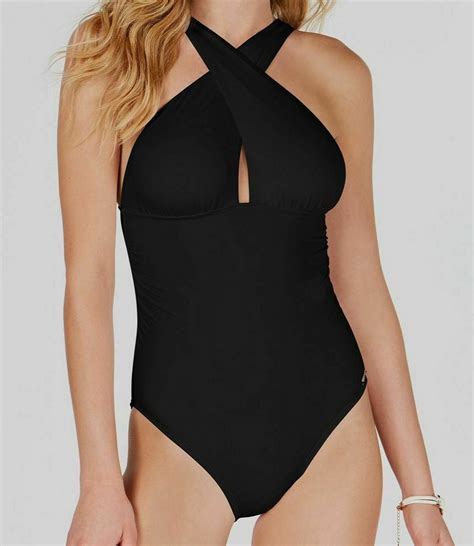 Michael Kors Women's Convertible Ruched One Piece Swimsuit Black Size