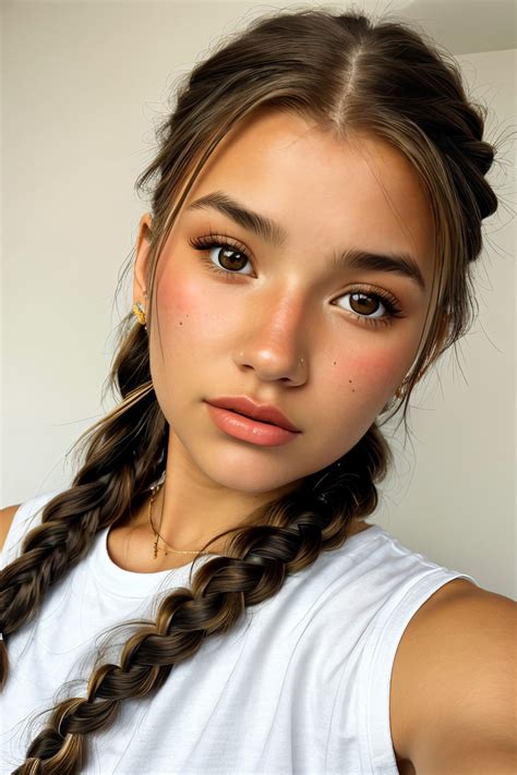 A close up of a woman with long hair wearing a white shirt - SeaArt AI