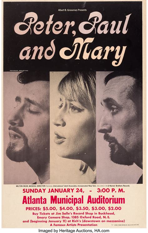 Peter, Paul And Mary Atlanta Municipal Auditorium Concert Poster | Lot
