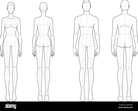 Fashion template of men and women. 9 head size for technical drawing ...