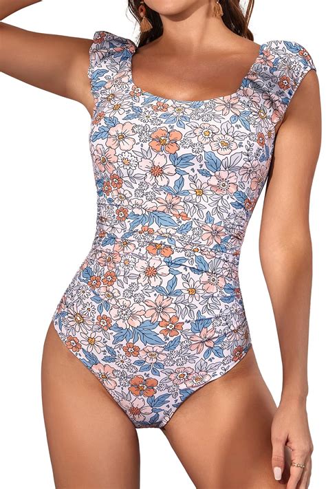 Eomenie Womens One Piece Swimsuits Puffy Sleeves Tummy Control Bathing