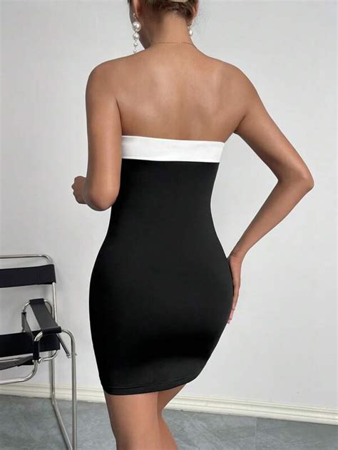 SHEIN Privé Contrast Trim Tube Bodycon Dress | SHEIN
