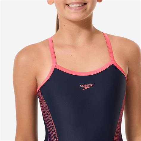 Girls’ 1-piece swimsuit - Speedo placement muscleback coral blue