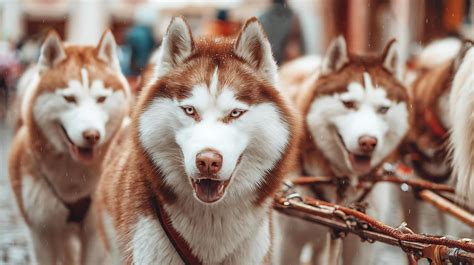 siberian huskies ready   winter adventure pulling  sled