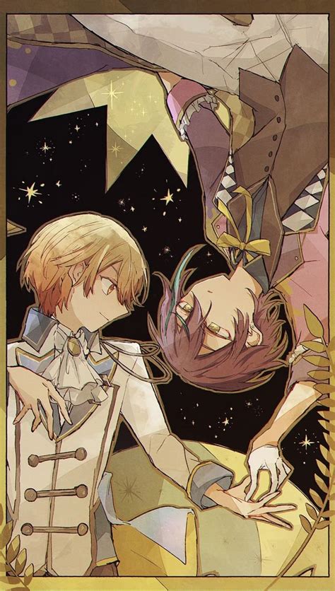 two anime characters are standing next to each other in front of a star ...