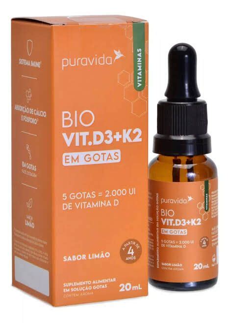 Qual A Melhor Vitamina D3 Com K2 Pura Vida - Bio Vit. D3 + K2 Puravida - 20ml | Alma Mater - Nutrição e Saúde