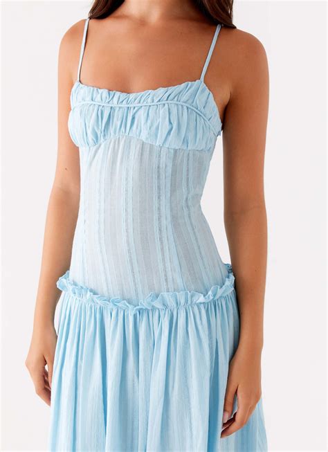 Jacinda Drop Waist Maxi Dress - Blue – Peppermayo US