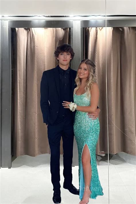 Turquoise Sequin Prom Dresses Lace-Up Back Mermaid Long Formal Dress w