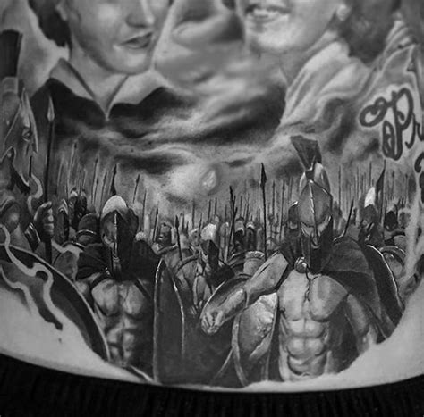 Real movie like black and white 300 Spartans tattoo on waist ...