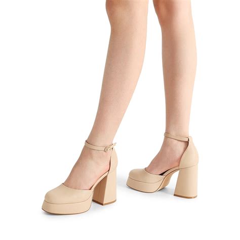 nude pu platform ankle strap pumps chunky pumps dream pairs