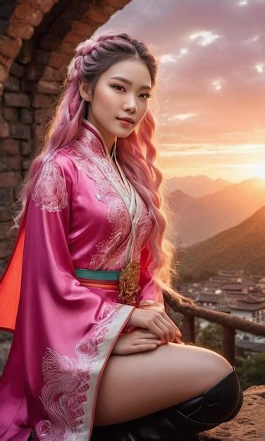 Premium Photo | A woman in a kimono with a mountain in the background