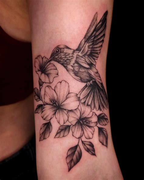hummingbird and flower tattoo 1