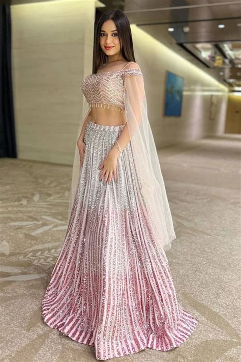 jannat zubair style  white sequence work lehenga choli