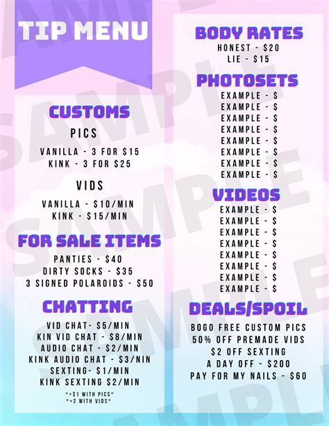 Editable Onlyfans Tip Menu - Etsy