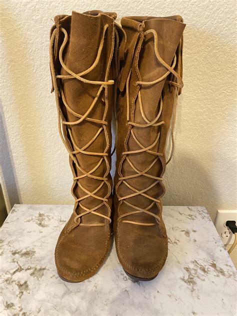 Pre-owned Minnetonka Boots Brown Leather Fringe Mocca… - Gem