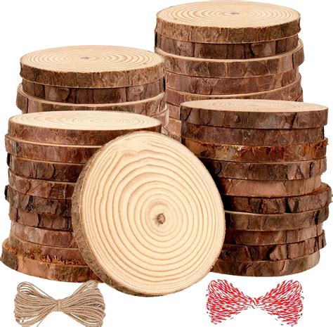 ZEONHAK 40 PCS 9-10cm Craft Wood Slices, Log Wooden Circles with Hole ...