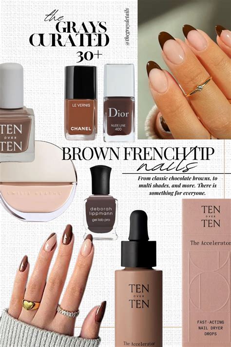 brown french tip nail ideas  gray details