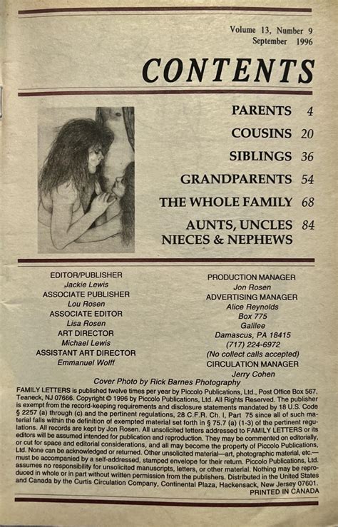 Family Letters 13/9 September 1996 Adult Incest Digest Letters Booklet