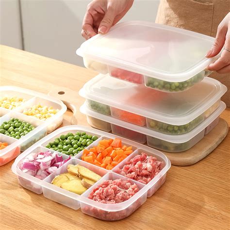 SPRING PARK Divided Veggie Tray with Lid Vegetable Storage Square ...