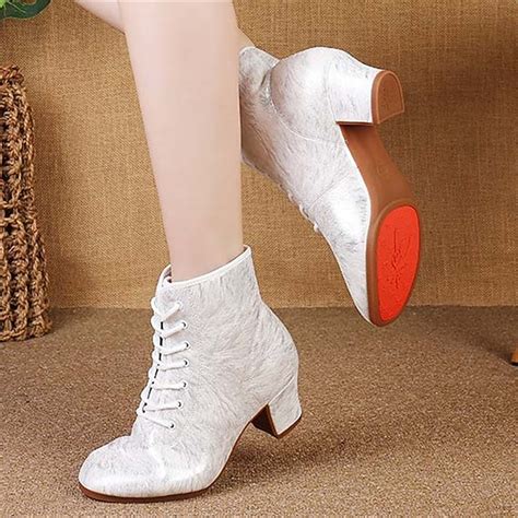 womens elegant white latin dance shoes  comfortable mid heel