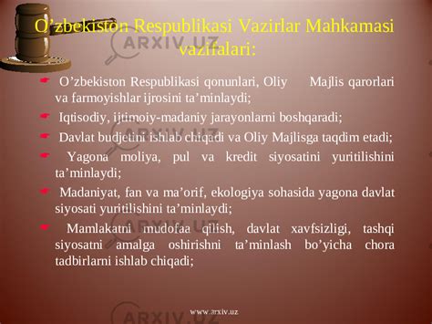 Oliy Majlis, Vazirlar Mahkamasi va Sud hokimiyatining faoliyati ...