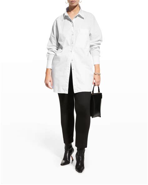 Whitney Morgan Plus Size Button-Down Poplin Shirt | Neiman Marcus