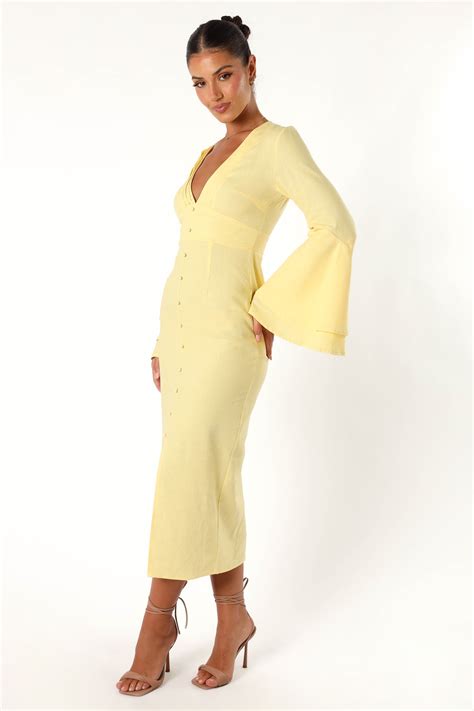 Vela Long Sleeve Midi Dress - Lemon - suisuifa