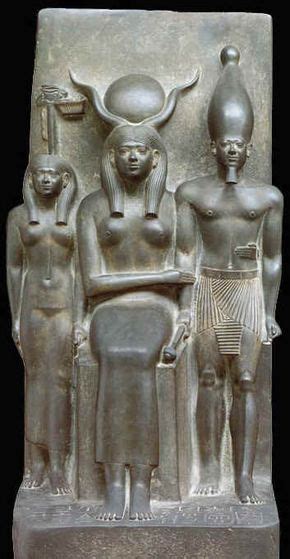 The Triad of Menkaure": Menkaure, Het-Hert (seated), and Nome Goddess ...