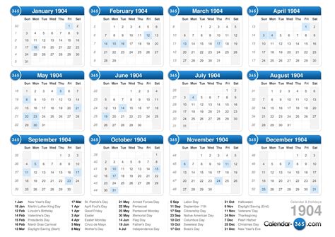 1904 Calendar