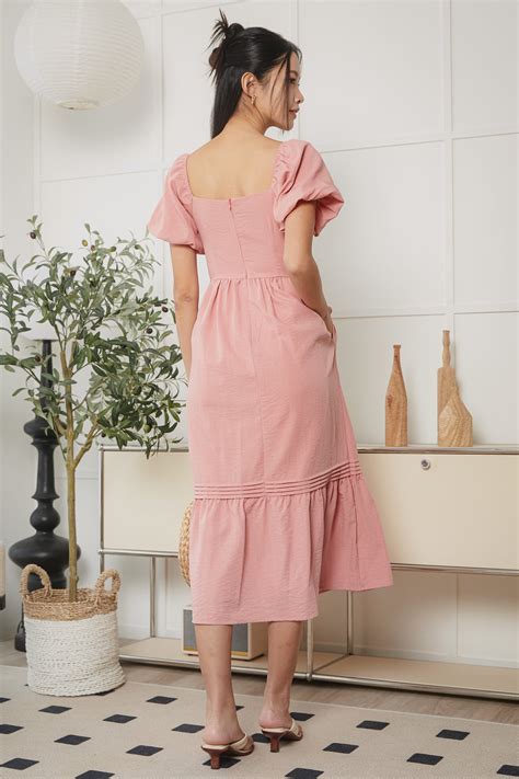 Origami Pleat Pouf Sleeve Dress in Pink - TheVelvetDolls