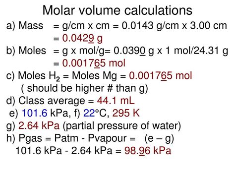 molar volume calculations powerpoint
