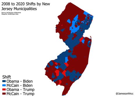 [OC] New Jersey 2008 - 2020 Presidential Election Shift by Municipality : r/MapPorn