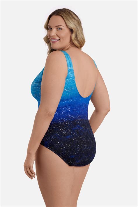 Longitude Extra Long Torso Plus Size Scoopback Highneck One Piece Sea