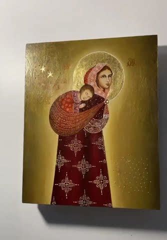 Рукописная икона «Колыбельная»/ Несущая в платке, Богородица. Ручная ...