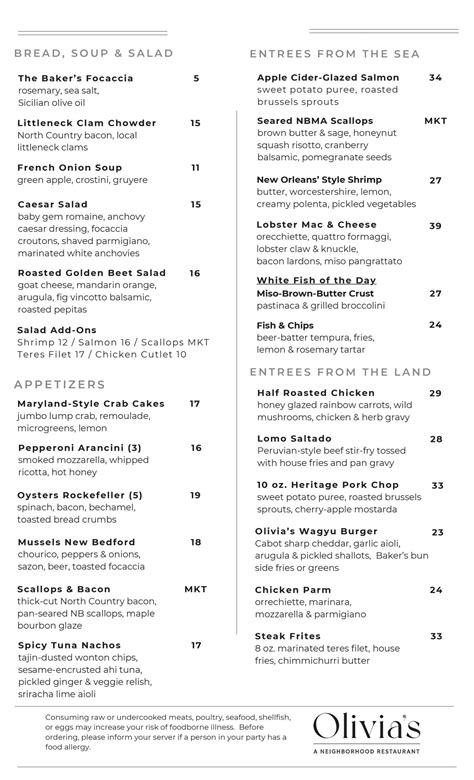 Menus | Olivia's
