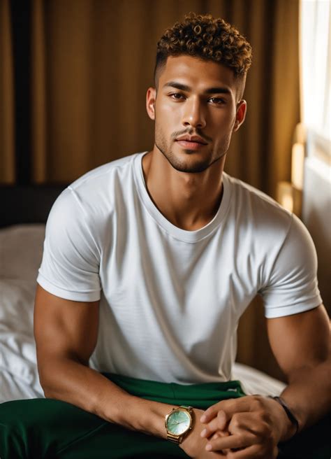 Lexica - Handsome hot mulatto man with green-brown eyes, with short
