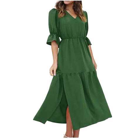 Gaecuw Womens Wedding Guest Dress Summer V Neck Short Sleeve Champagne