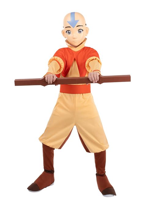 Deluxe Avatar Last Airbender Aang Kid's Costume with Staff