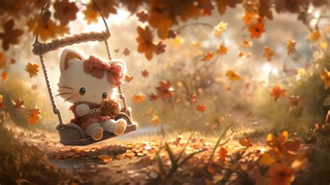 Hello Kitty Wallpaper 4K, Autumn background, 5K, 8K