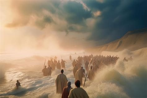 premium photo bible event  moses parting red sea  leads jews