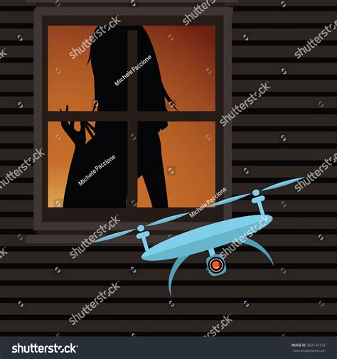 Drone Spying On Woman Through Window: vector de stock (libre de