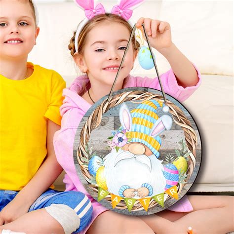 AFUADF Easter Bunny Eggs Wooden Hanging Holiday Party Porch Decoration
