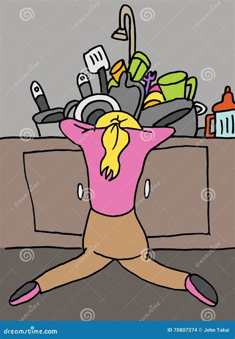 tired woman  dishes stock vector illustration  dishes