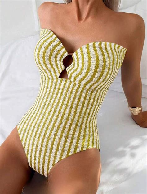 Yellow striped One Piece Swimsuit – The Style Loft Boutique